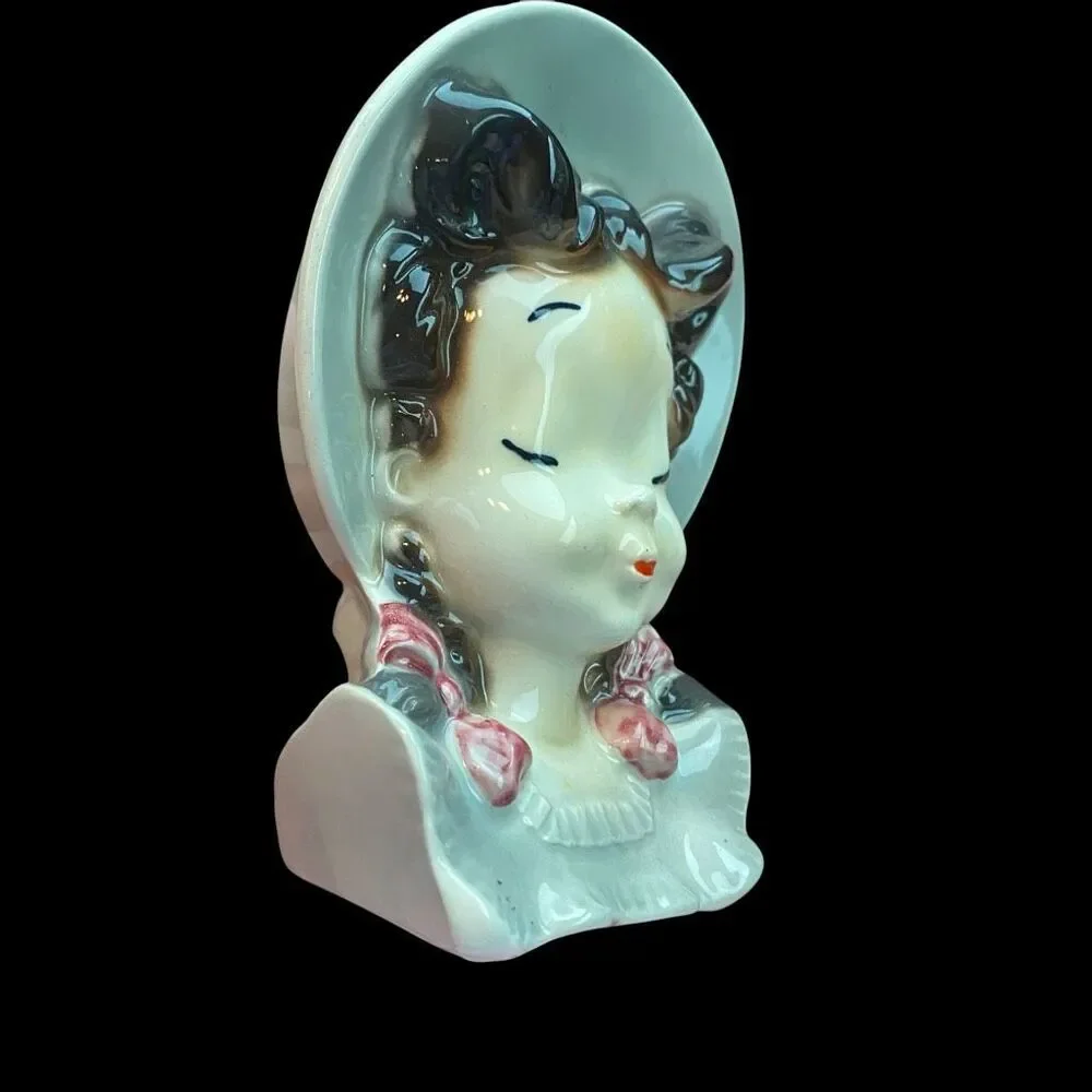 Royal Copley Wall Pocket Lady Head Planter Pug Tail Cottage Core